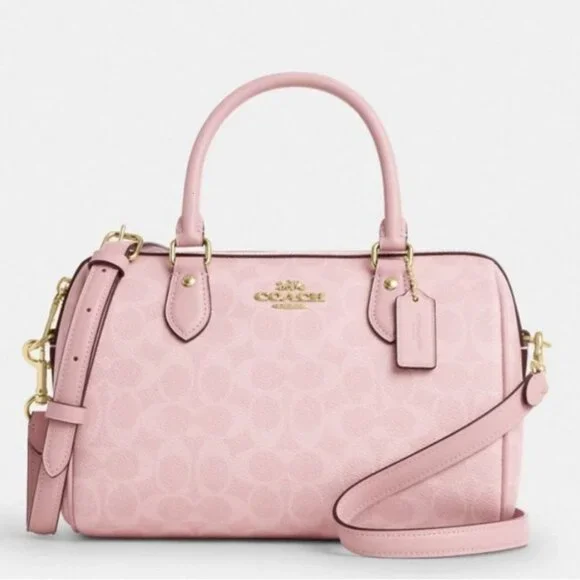 Coach Rowan Satchel Bag In Signature Canvas Powder/Pink - Picture 1 of 12